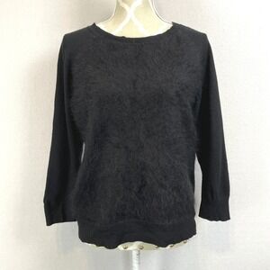 Karen Millen Black Angora Blend Fuzzy Sweater Crewneck‎ Size 2
